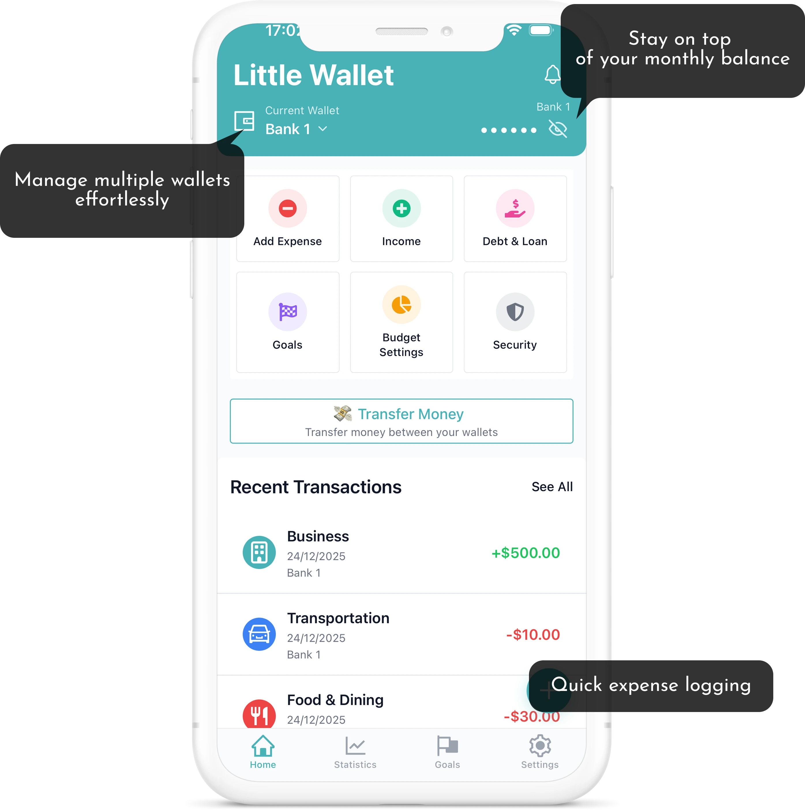 Little Wallet App Interface - Budget Management and Expense Tracking Dashboard